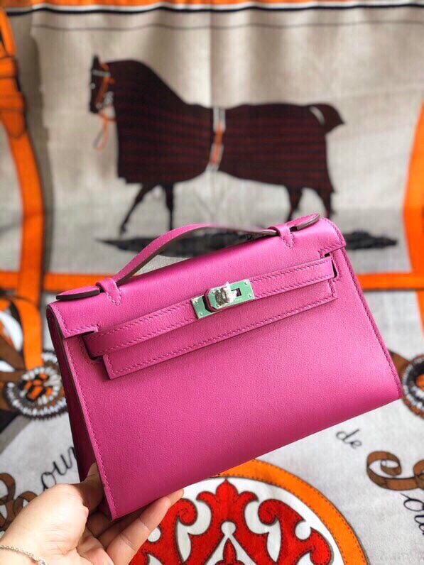 에르메스 미니 켈리백22 로즈퍼플 은장 스위프트